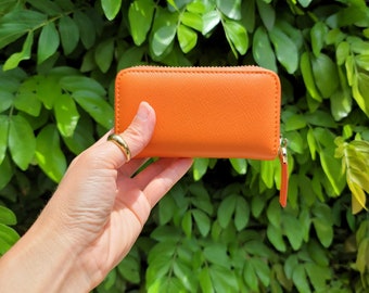 Small Leather Good Small Saffiano Leather Wallet Small Wallet for Woman Minimalist Wallet Woman Small Orange Wallet Woman Cute Wallet