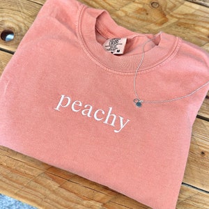 Peachy Embroidered Comfort Colors Shirt Funny Summer Tee Fruit T-Shirt Embroidered Crewneck Aesthetic Fruit Shirt
