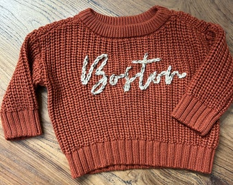 Personalized Baby Name Sweater | Hand Embroidered Toddler Sweater