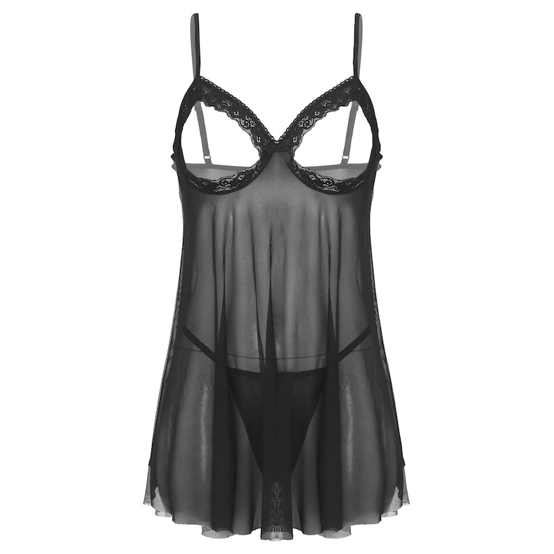 Sheer Babydoll Nightgown Open Bust Lingerie Sexy Black Etsy