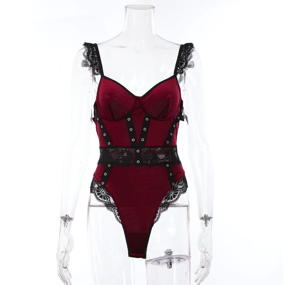 Red Velvet Bodysuit, Goth Lace Lingerie, Transparent Leotard Etsy