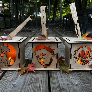 Horror Character Jack o' Lanterns | multiple horror characters | Wood Jack o’ lantern