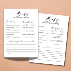 Prédictions et conseils pour baby shower, jeux de baby shower à imprimer, carte de conseils pour baby shower