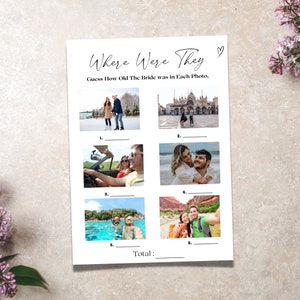 Where Were They Bridal Shower Game Template, Couples Photo Shower Game, Modern Minimalist Bridal Shower, Boho Trivia Game, Canva, Download