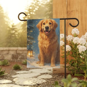 Bandeira de Natal para Jardim com Golden Retriever, Decoração de Natal para Casa, Presente para Amantes de Cães, Placa Festiva Sazonal, Presentes para Donos de Golden Retriever