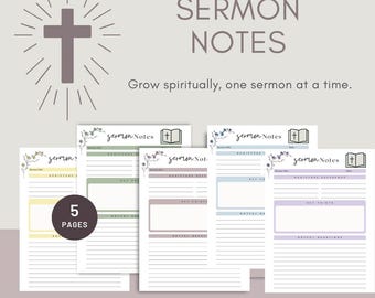 Sermon Notes Printable Journal | Bible Study Notes Template | Church Notes Worksheet | Sunday Worship Notebook | Faith Planner PDF