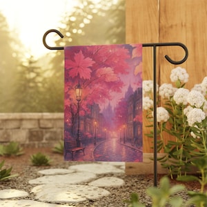 Pink Fall Trees Garden Flag, Pink Fall Foliage Romantic City Street Flag, Outdoor Yard Decor, Home Welcome Sign, Autumn Harvest Gift