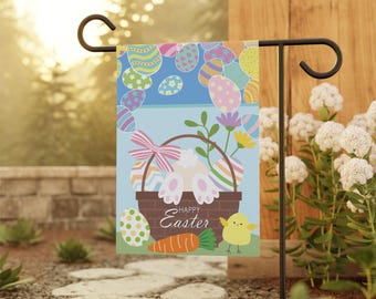 Happy Easter Bunny Garden Flag, Easter Home Decor, Spring Garden Flag, Pastel Bunny Decor, Easter Holiday Outdoor Decor