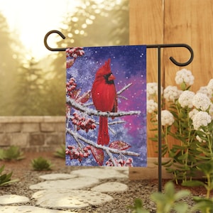 Bandeira de jardim com cardeal de Natal, faixa para casa de férias, decoração de pássaros de inverno para áreas externas, arte festiva para jardim, decoração sazonal para casa