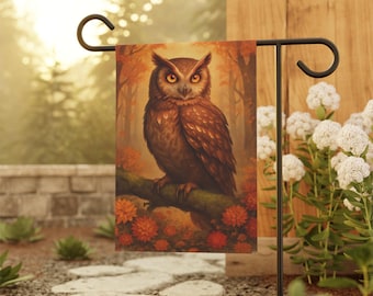 Bandera de jardín con búho, decoración otoñal para exteriores, regalos para amantes de los búhos, decoración de jardín original, decoración otoñal para exteriores, bandera de jardín otoñal, decoración para el hogar con búhos