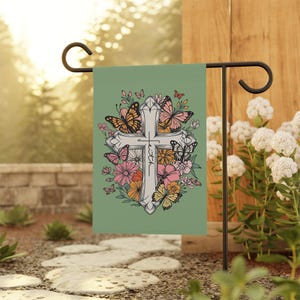 Ostergarten Flagge, Christliche Gartendekoration, Frühlingsdekoration, Religiöses Hofschild, Glaubensfahne, Gartendekoration, Kreuzfahne