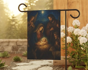 Bandiera da giardino con scena della Natività, decorazioni natalizie religiose, decorazioni per la Natività, bandiera da giardino natalizia, decorazioni natalizie cristiane