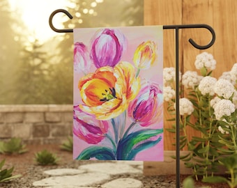 Tulip Garden Flag, Floral Garden Decor, Spring Garden Flag, Pink Tulip Home Decor, Outdoor Spring Decor, Floral Home Accents, Gifts for Her