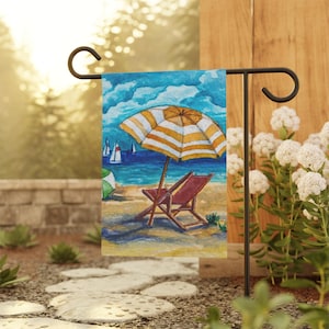 Beach Vibes tuinvlag, zomerdecor, buitenvlag, kusthuisaccent, nautische tuindecoratie, terraskunst, strandhuiscadeau