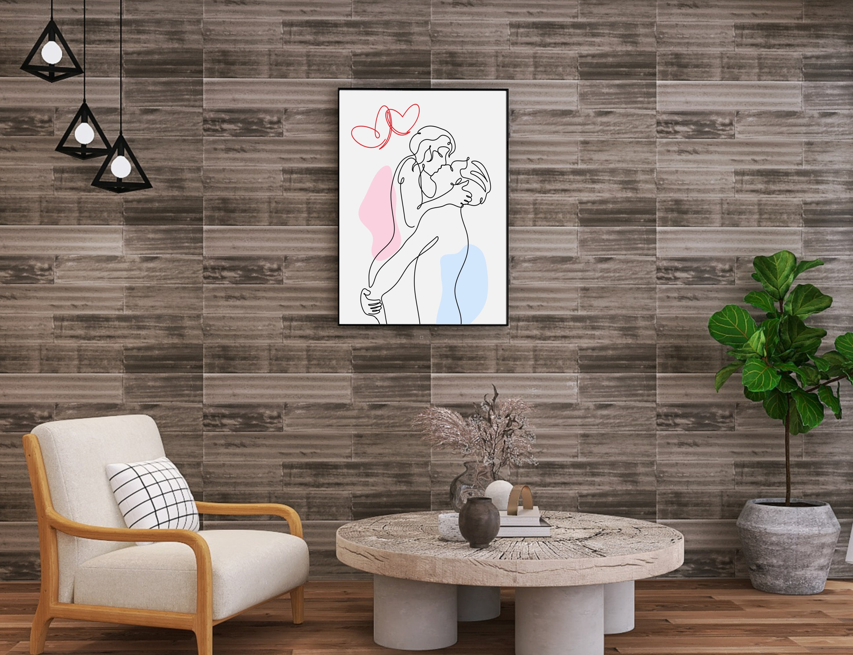 One Line Art Love | Kiss Line Art Print | Continuous Line Drawing ...