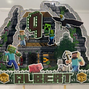 Gamer Boy Style MineC Cake Topper 3D Decoration, Gamer Boy Style MineC Happy Birthday Party Decoration