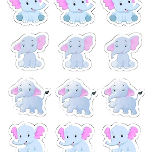 Elephants Cupcake Toppers for Girls (package of 12) Digital Version