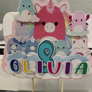 Squishmallow Cake Topper for Girls, Personalized Cake Topper, Amazing Squishmallow Decoration for Girls Party