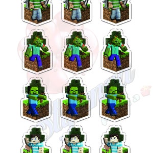 Gamer Boy Style MineC Happy Birthday Cupcake Toppers (package of 12) Digital Version, Printable