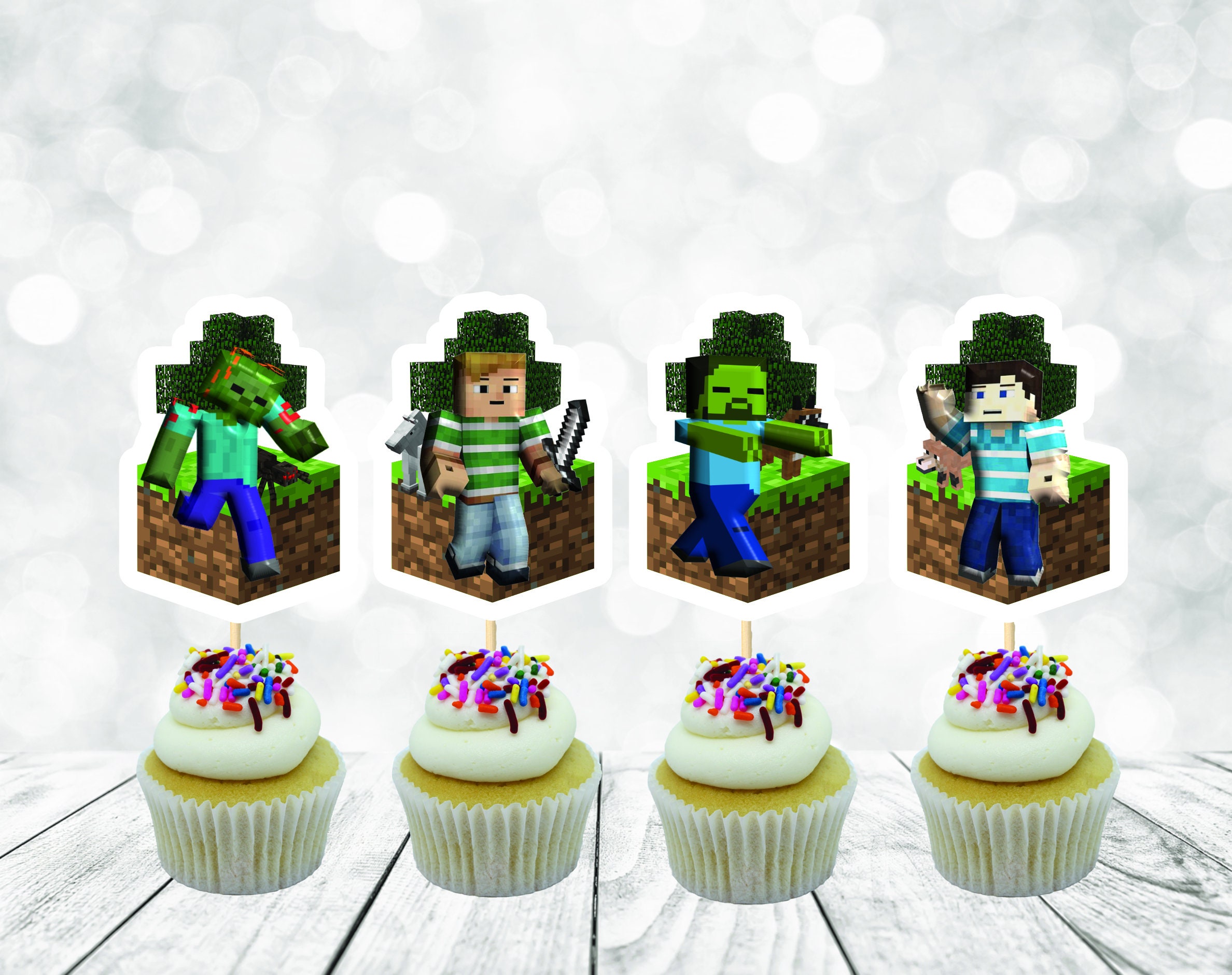 Gamer Boy Style Minecraft Cupcake Toppers