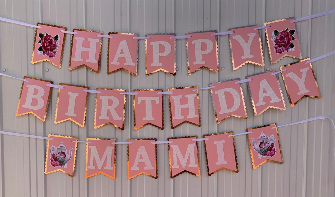 Tea Pot & Flowers Happy Birthday Banner Etsy