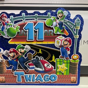 Gamer Boy Style Mario Cake Topper 3D Decoration, Gamer Boy Style Mario Happy Birthday Party Decoration