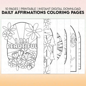 Positive Daily Affirmations, Teen Coloring, Mental Health Coloring, Motivational Coloring Book, Digital, Printable, 10 Adult Coloring Pages