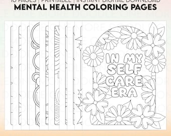 Mental Health Coloring Pages, Anxiety Relief, Therapy Art Coloring Sheets, Gifts for Her, Self Care Era, Instant Digital Download, 15 Files
