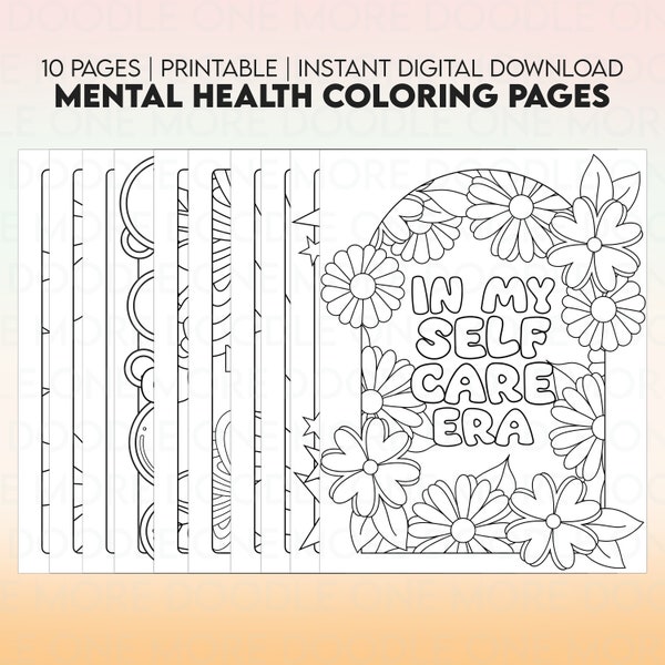 Mental Health Coloring Pages, Anxiety Relief, Therapy Art Coloring Sheets, Gifts for Her, Self Care Era, Instant Digital Download, 15 Files
