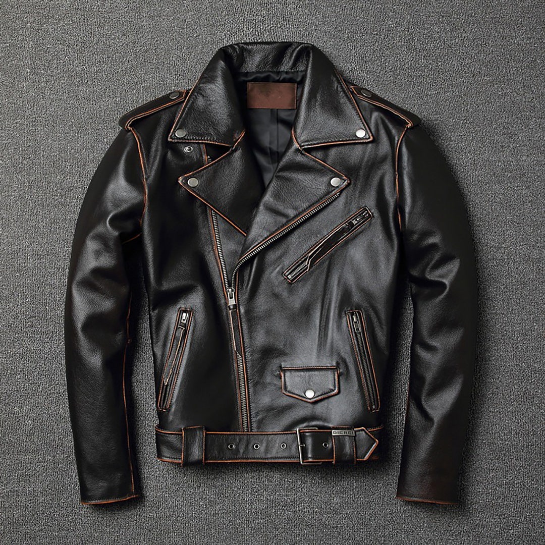 Black Leather Jacket Men's Leather Jacket Cafe Racer - Etsy