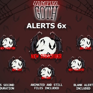 Vampire Goth - Animated ALERTS for TWITCH & YOUTUBE - Bat Wing, Gothic Moon, Twilight Goth Vampire Halloween - Stream Graphics