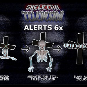 Skeleton Television - Animated ALERTS for TWITCH & YOUTUBE - Skull retro, Video Game, Spooky Tv Halloween - Stream Graphics