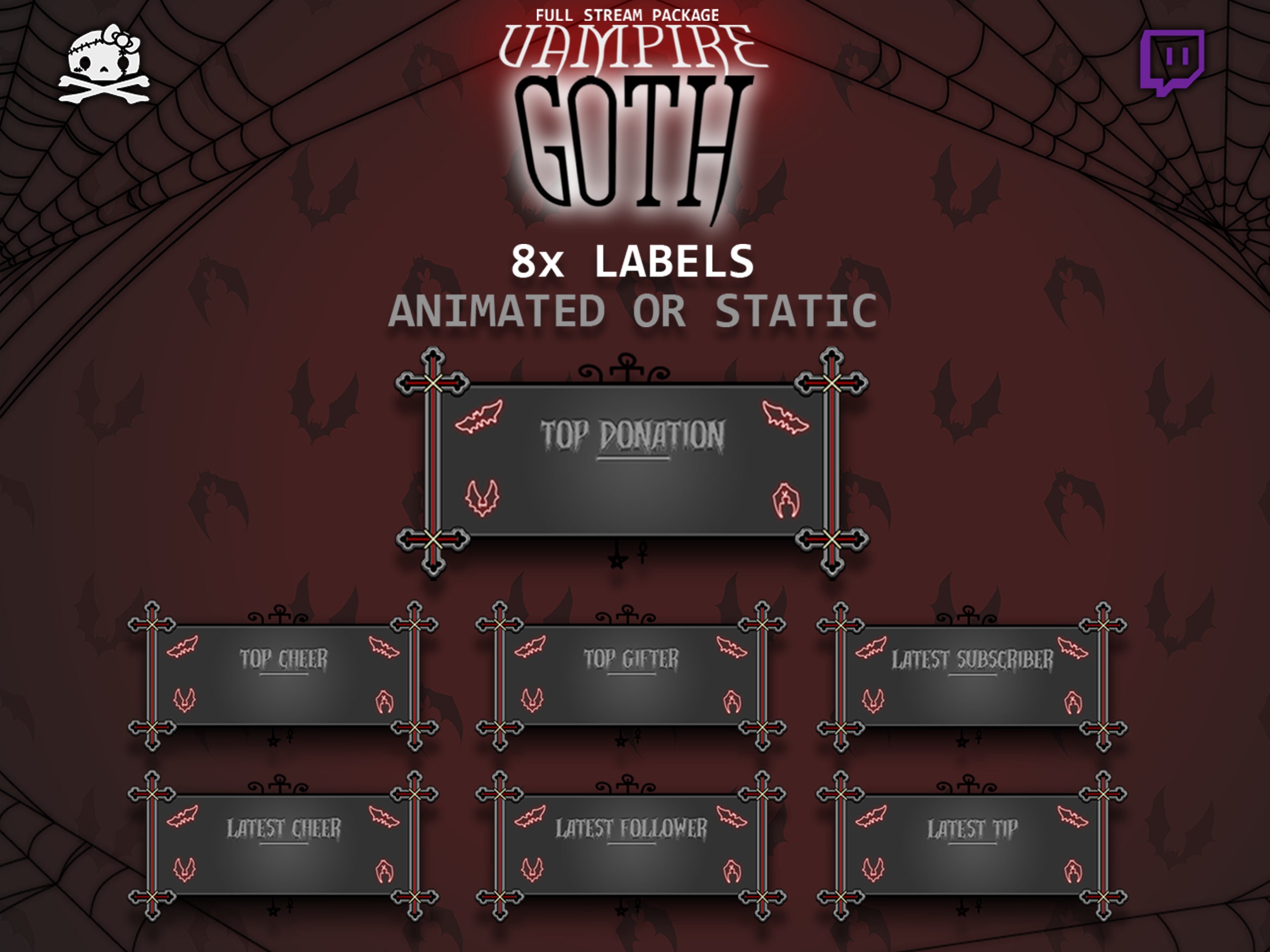 Animated Gothic Vampire Stream Overlay Just Chatting Overlay -  Canada