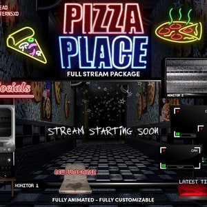 Paquete Horror Pizza Place -Twitch, YouTube, Horror Digital Assets -Pantallas animadas, superposiciones, alertas, paneles - Descarga digital