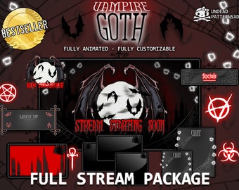 Vampire Gothic Pack -Twitch, YouTube, Halloween Digital Assets -Animated Screens, Overlays, Alerts, Panels - Digital Download