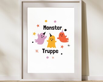 Monster Truppe Poster | Sprücheposter | Halloween Dekor | Kürbis | Party | Geist  | Halloween Party Zeichen | Deko zum Spuken | Digital A4