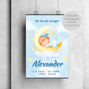 Póster personalizado | Decoración del hogar | Nacimiento | Niños | Azul Habitación infantil | Bebé | Amistad y amor | Regalo | Carteles digitales A4