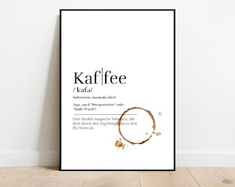 Póster de café para verdaderos amantes | Definición humorística | Diseño con derrame | Hogar y oficina | Borde de taza de café | Decoración de pared | Disfrute