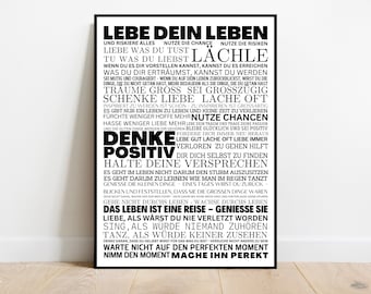 Póster Vive tu vida | Inspirador | Tranquilizador | Motivador | Positivo | Vibrante | Optimista | Animador | Póster digital con cita