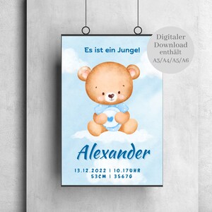 Póster de nacimiento personalizado | Decoración del hogar | Nacimiento | Joven | Azul Habitación infantil | Bebé | Amistad y amor | Regalo | Carteles digitales