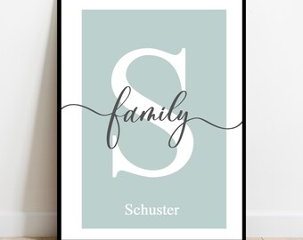 Póster personalizado con iniciales familiares | Inicial y apellido grandes | Regalo para inauguración de casa, Día de la Madre, Aniversario | Diseño familiar minimalista