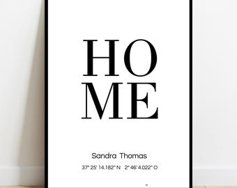 Póster personalizado con coordenadas GPS para el hogar | Arte de pared con coordenadas GPS, nombre y fecha | Regalo ideal para inauguración de casa, aniversario o boda