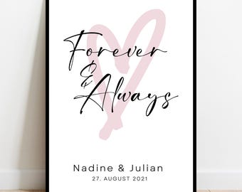 Póster de doble corazón con un solo trazo | Personalizado con nombres y fecha | Regalo minimalista para bodas y aniversarios | Tonos tierra