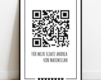 Póster con código QR y mensaje secreto | Personalizado para tu pareja | Regalo de aniversario/San Valentín | Declaración de amor moderna | Blanco y negro