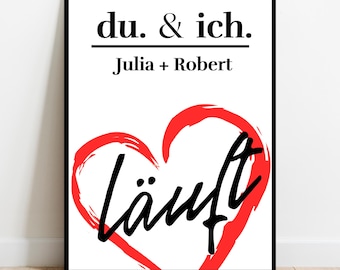 Póster con la frase "Tú y yo. Todo va de maravilla." con corazón | Regalo para parejas, aniversario o San Valentín | Personalizado con nombres | Diseño digital moderno