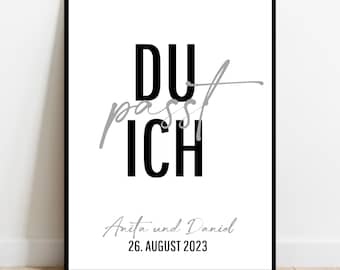 Póster personalizado | Frase "Tú encajas conmigo" con nombres | Regalo moderno para parejas, aniversario o compromiso | Descarga digital