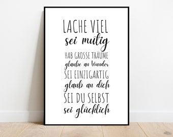 Lache Viel Poster Spruch | Home Deko | Sprücheposter | Liebe und Freundschaft | Geschenk zum Geburtstag und Einzug | Für Frauen und Männer |