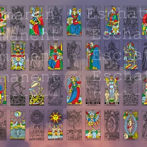 SVG PNG Arcanos Maiores Trump Imagens vetoriais estilo Marselha ORIGINAL cor tarô trunfos fundo transparente zodíaco clipart para impressão
