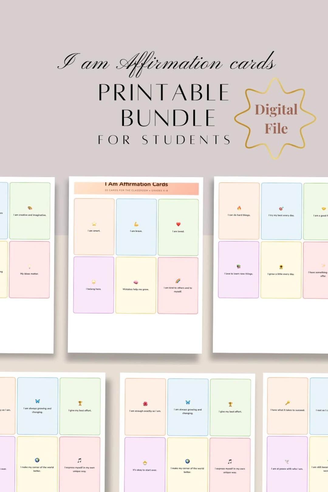 Student Affirmation Cards Printable | Classroom K-8 Teacher Resource ...