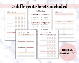 Afdrukbare zelfzorgplanner, activiteitentracker voor zelfliefde (digitale download)